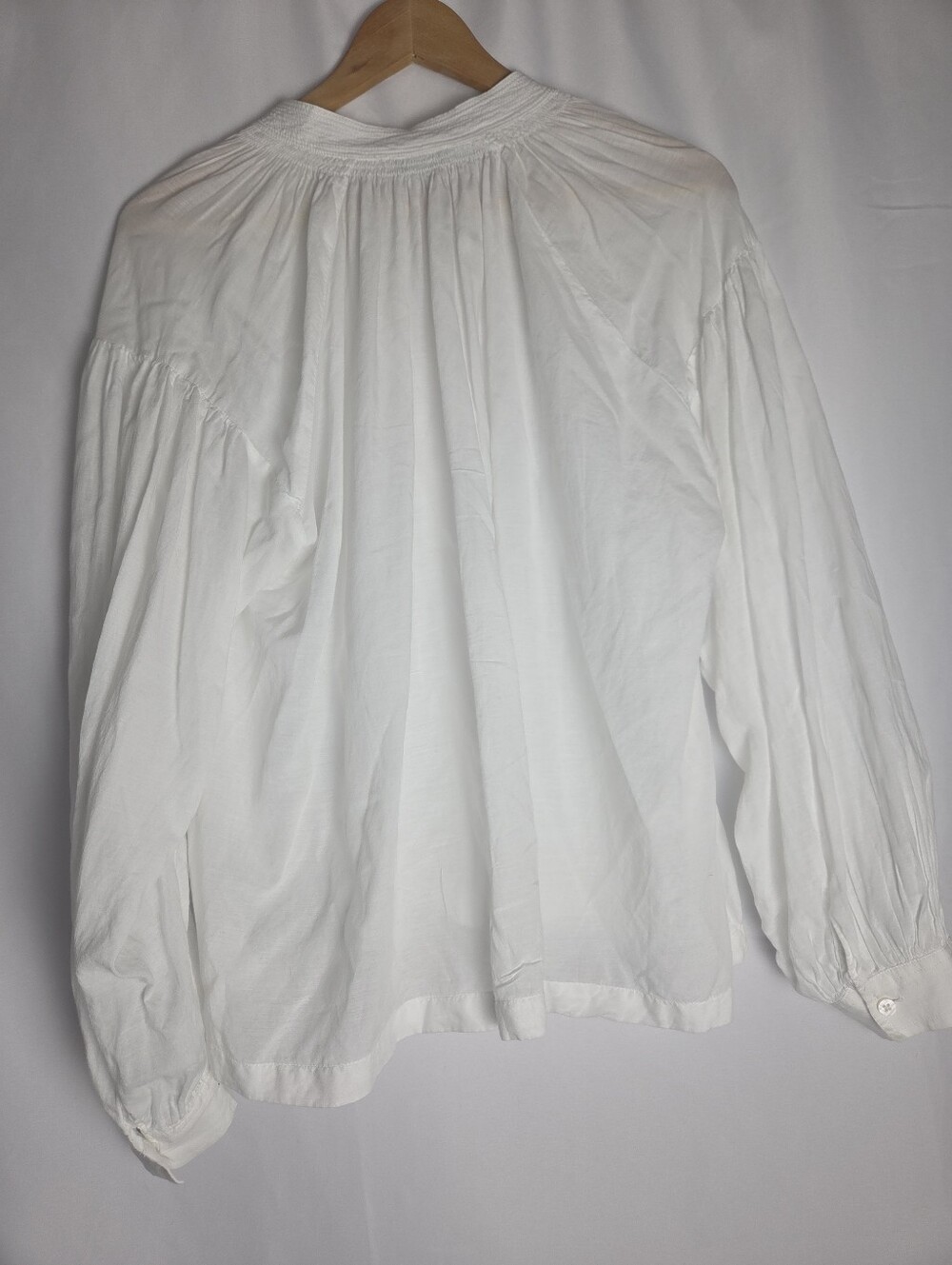 Madewell Shirred Long Sleeve Lightweight Flowy Blouse Cotton Blend wlwhite - Picture 9 of 16